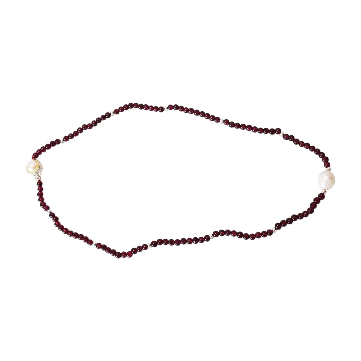 Single Line Garnet Necklace with Pearl Centre & Silver Beads | Elegant & Timeless Jewelry (SN1001)