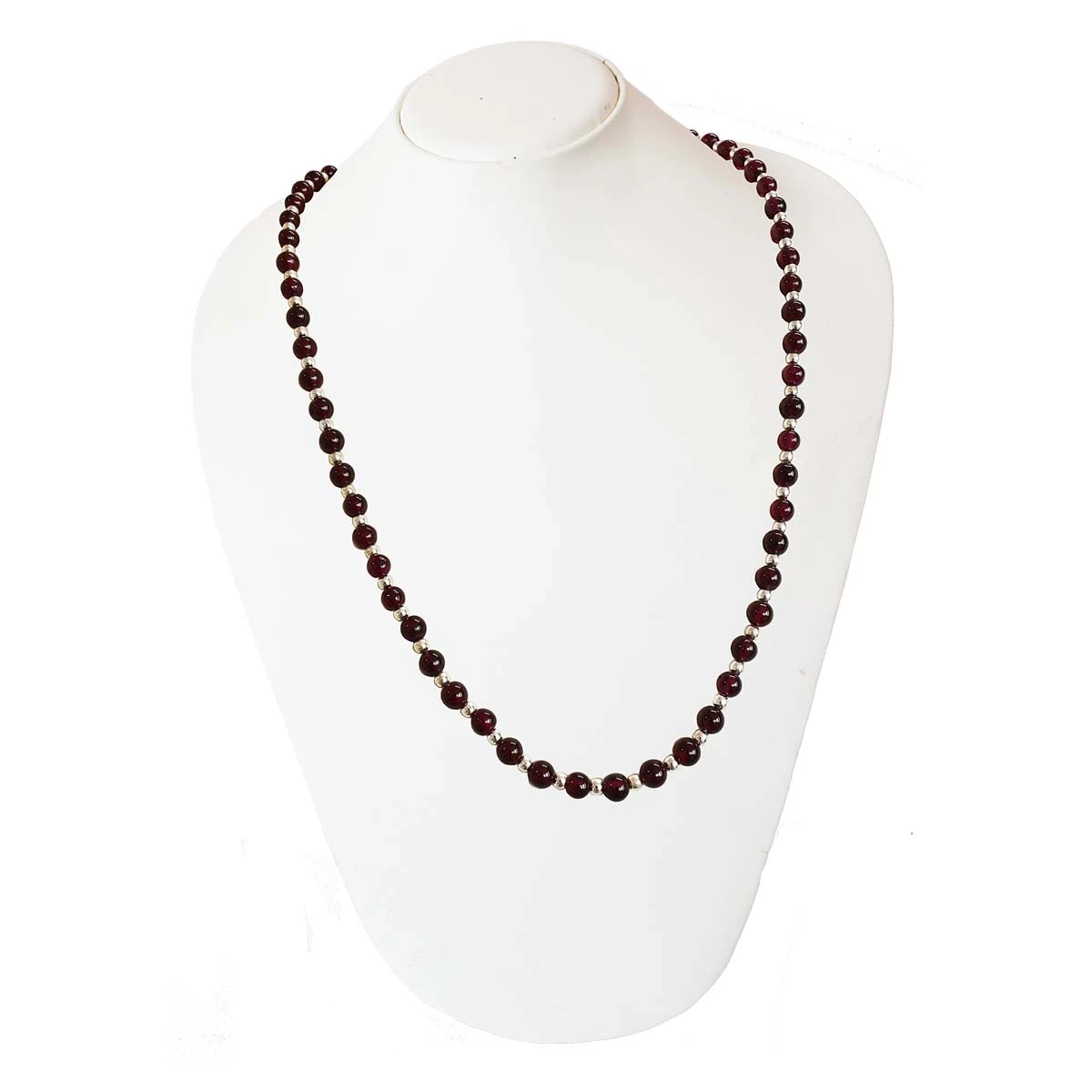 Single Line Garnet and Silver Bead Necklace (SN1002)