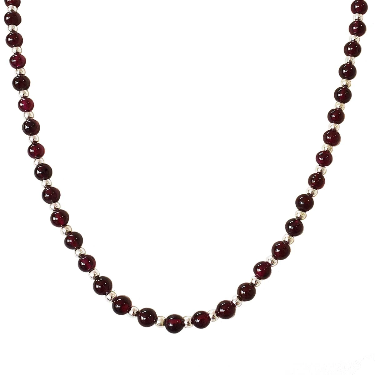 Single Line Garnet and Silver Bead Necklace (SN1002)