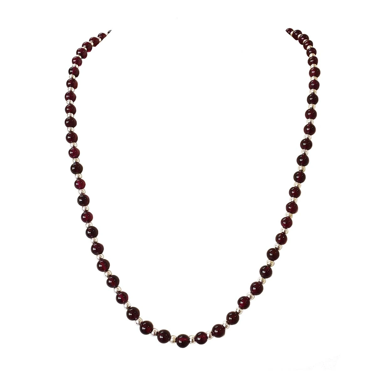 Single Line Garnet and Silver Bead Necklace (SN1002)