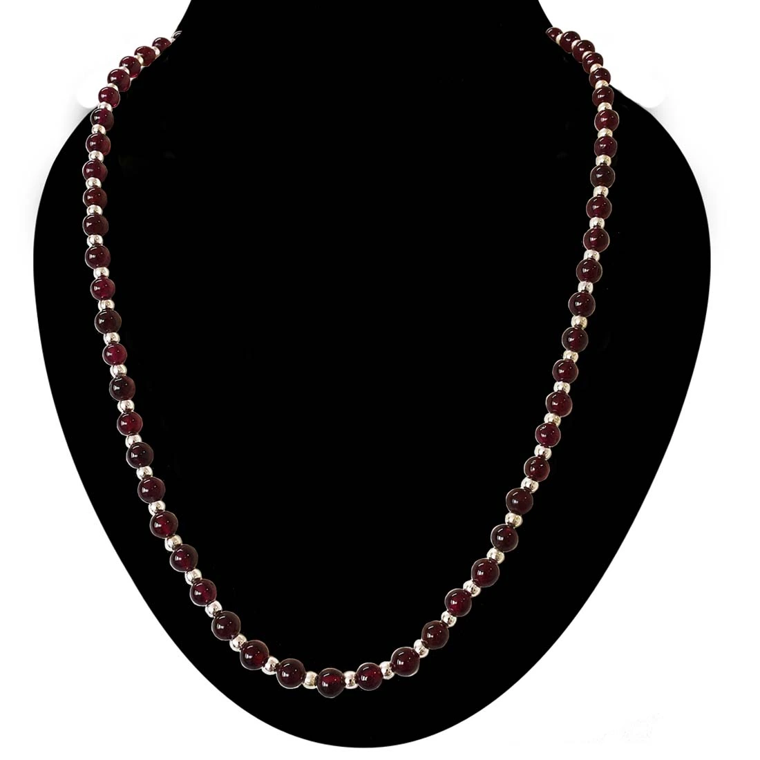 Single Line Garnet and Silver Bead Necklace (SN1002)