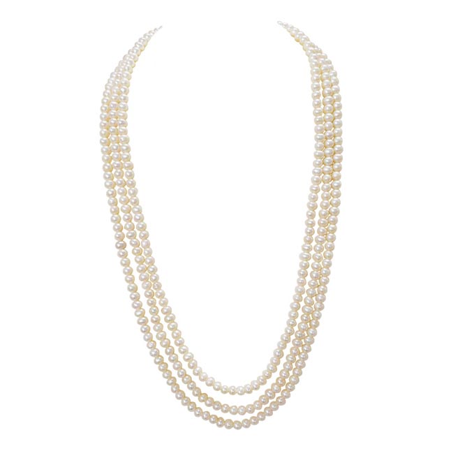 3 Line Real Natural Freshwater Pearl Necklace for Women (SN1006)
