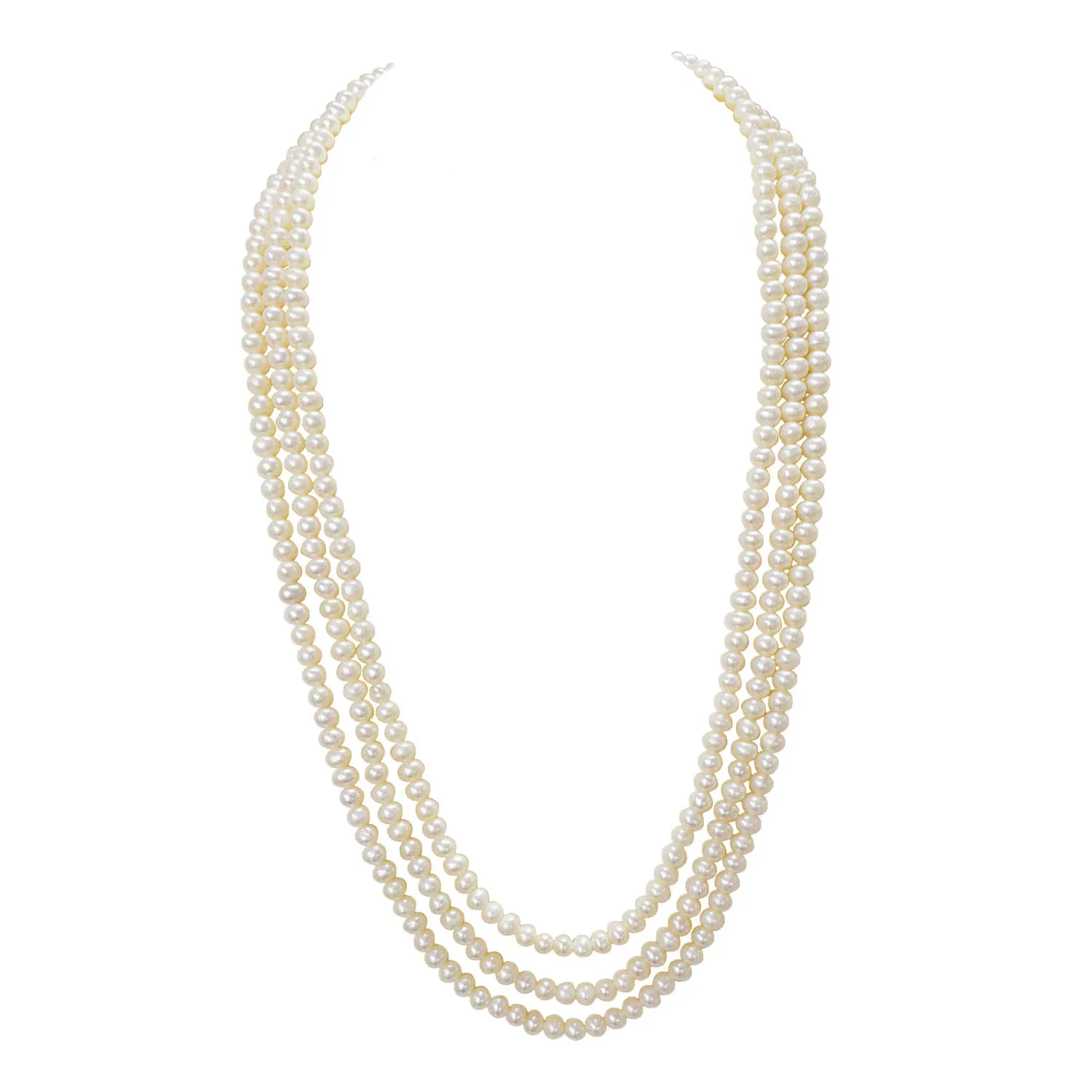 3 Line Real Natural Freshwater Pearl Necklace, Earrings, Ring, Bracelet Set (SN1006+Ring-1+SE379+SB77)