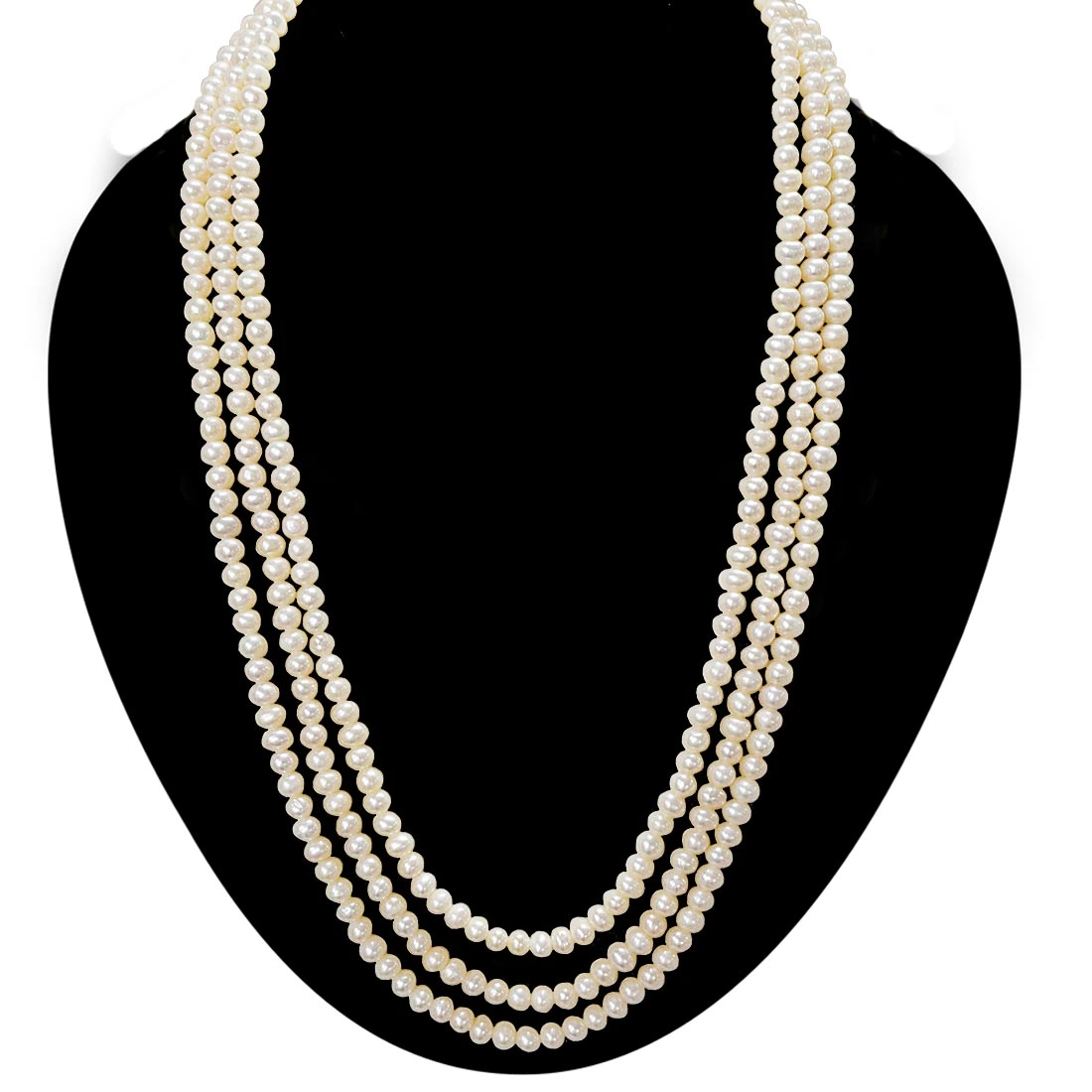 3 Line Real Natural Freshwater Pearl Necklace & Earrings Set for Women (SN1006+SE379)