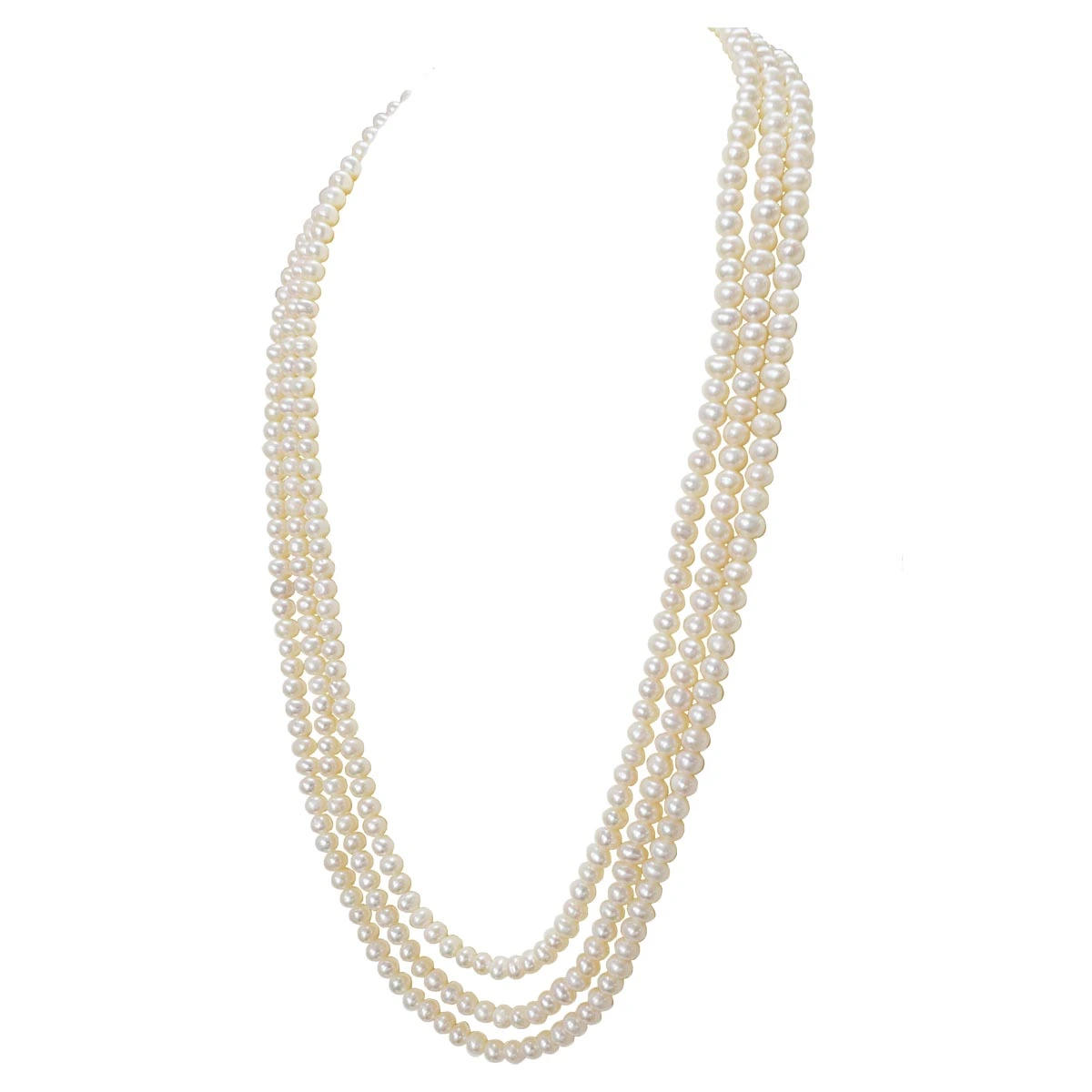 3 Line Real Natural Freshwater Pearl Necklace & Earrings Set for Women (SN1006+SE379)