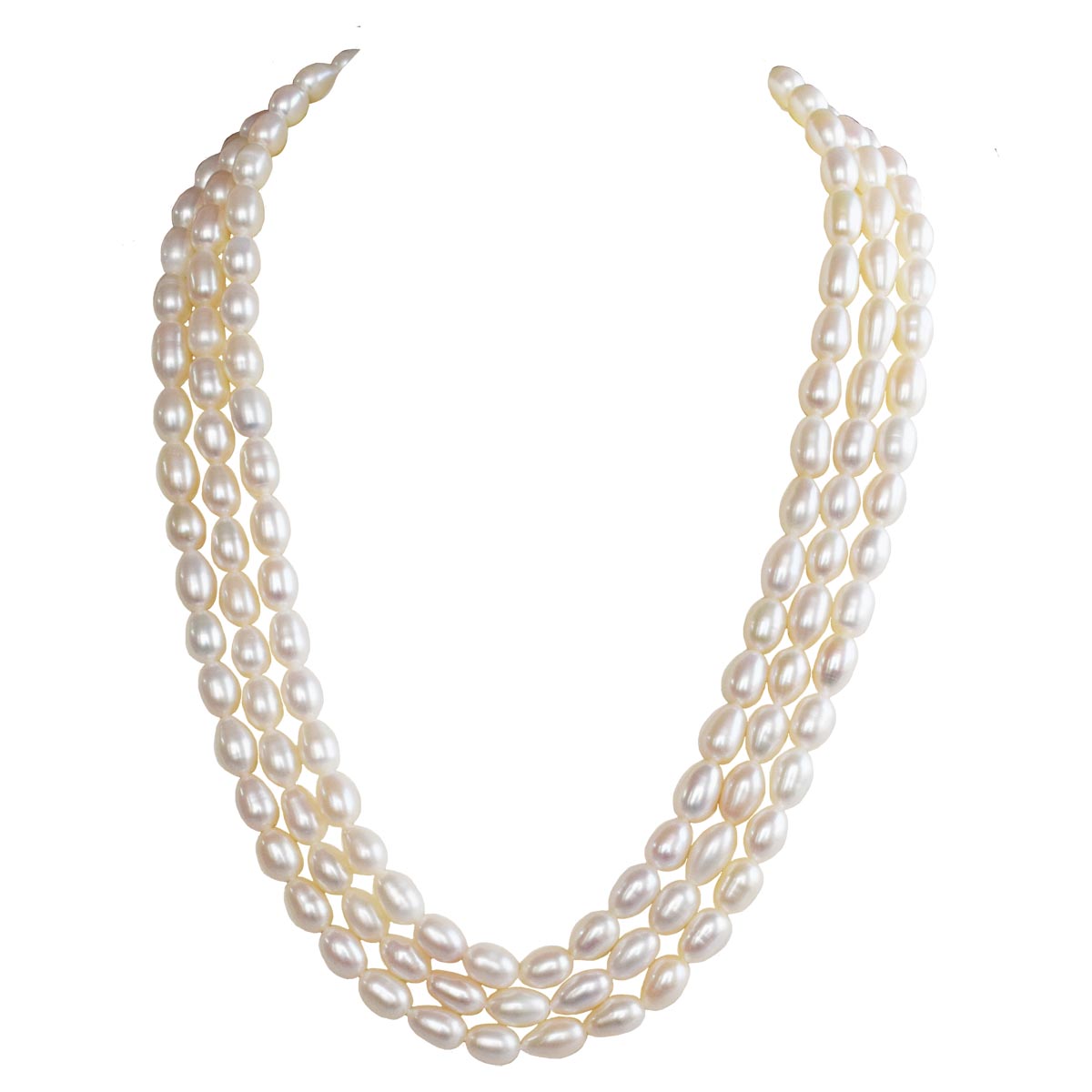 3 Line Real Big Elongated Pearl Necklace for Women (SN1009)