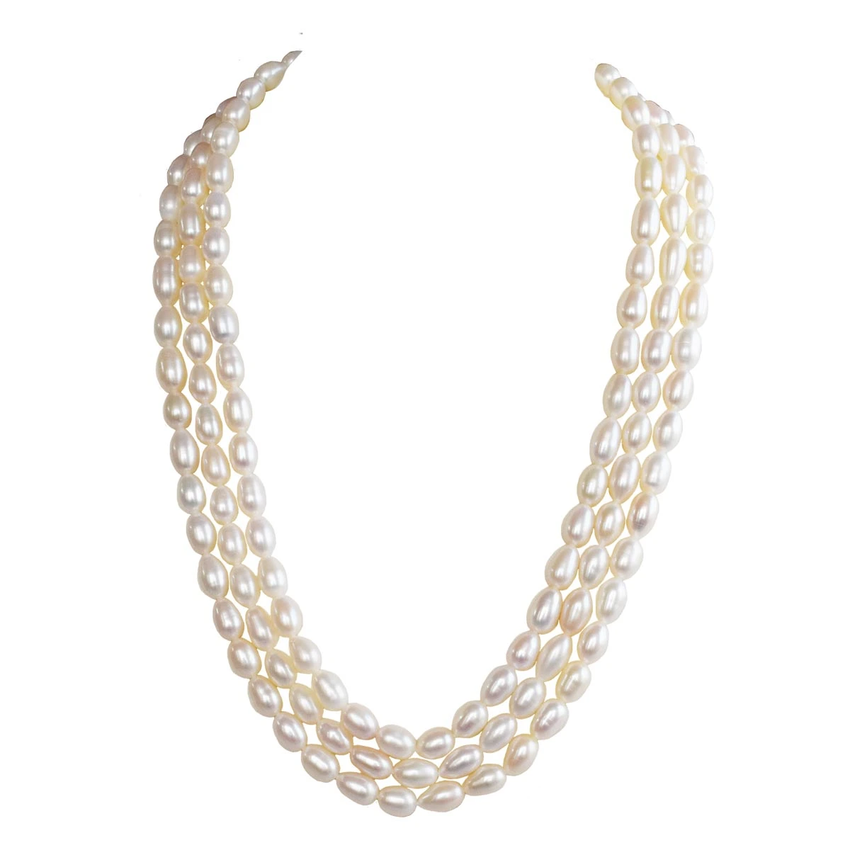 3 Line Real Big Elongated Pearl Necklace for Women (SN1009)