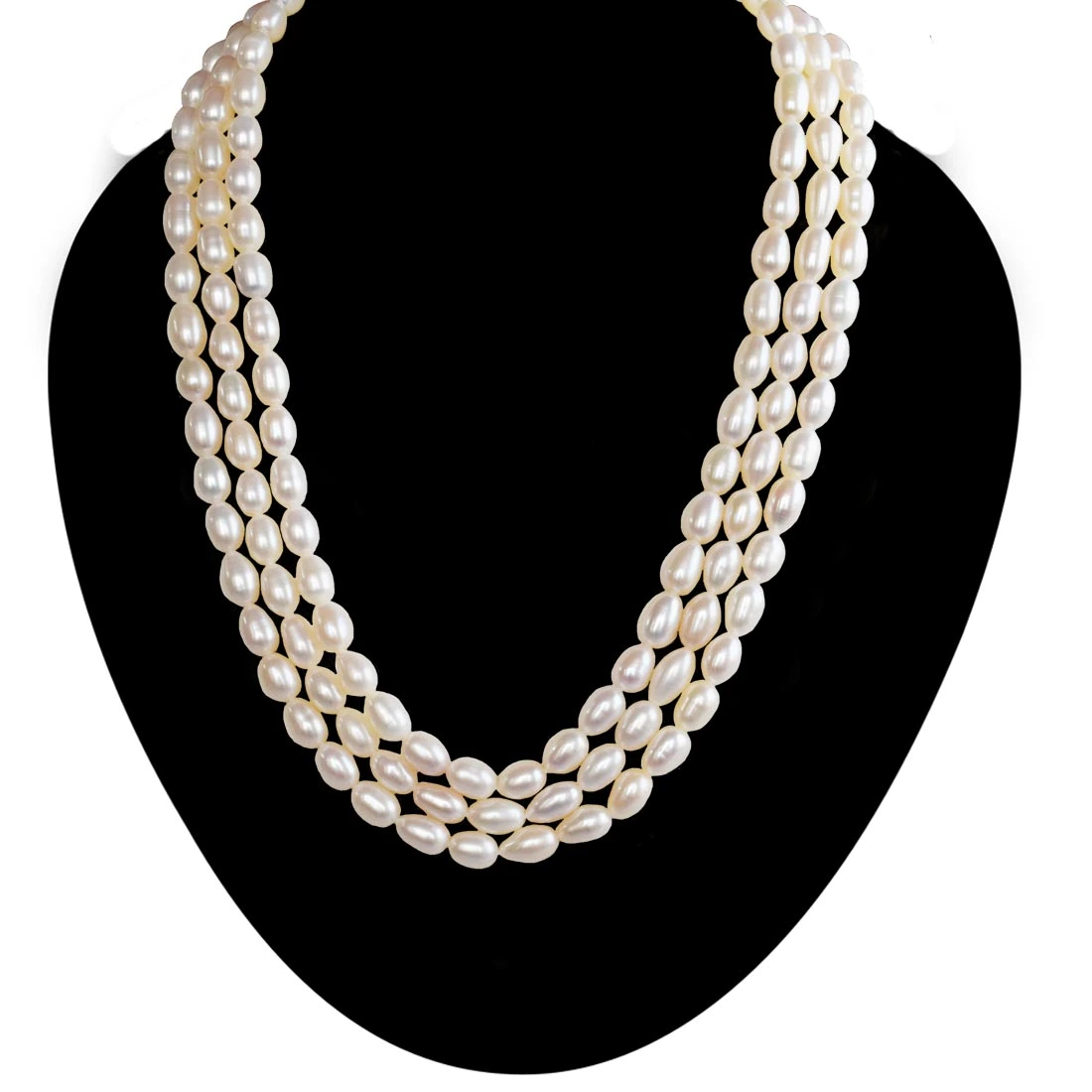 3 Line Real Big Elongated Pearl Necklace for Women (SN1009)
