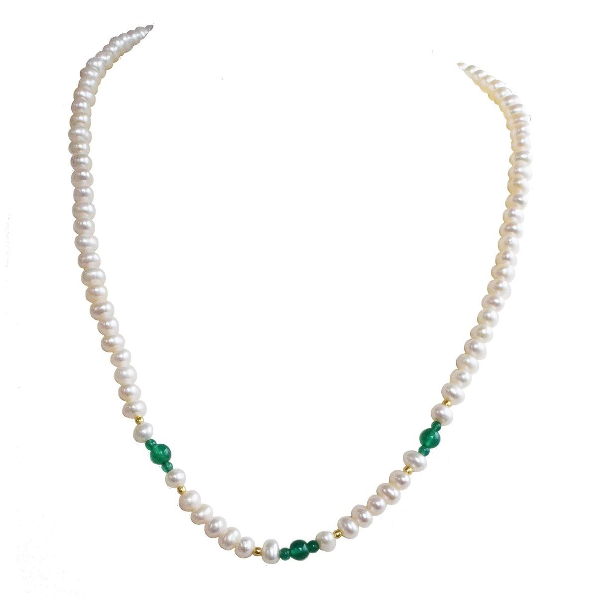 Real Freshwater pearl, Green Onyx & Gold Plated Beads Singel Line Necklace for Women (SN1020)