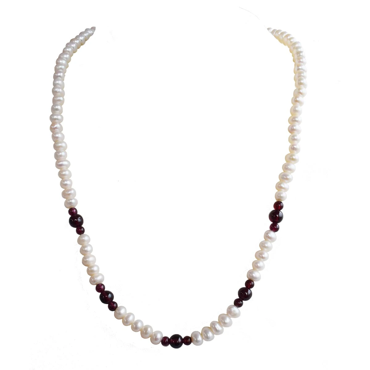 Single Line Real Freshwater Pearl & Red Garnet Beads Necklace for Women (SN1021)