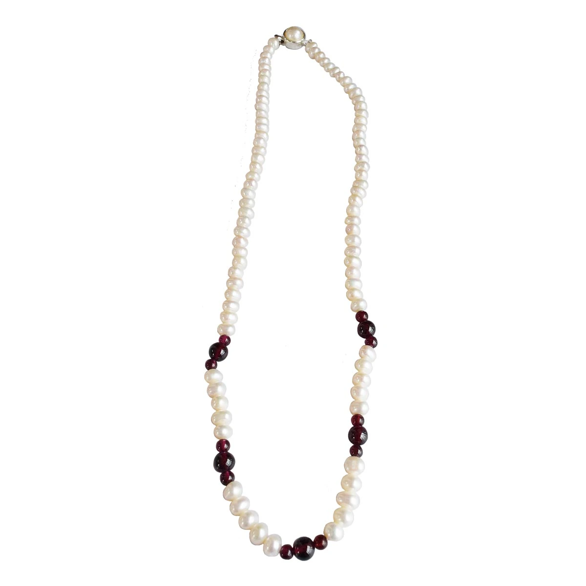 Single Line Real Freshwater Pearl & Red Garnet Beads Necklace for Women (SN1021)