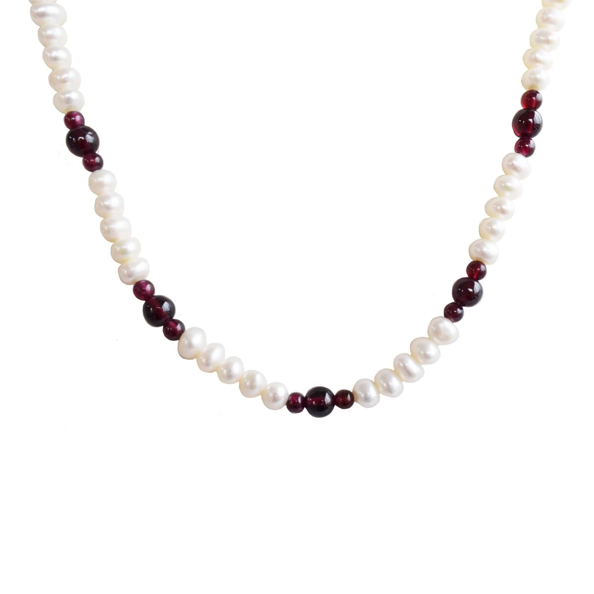 Single Line Real Freshwater Pearl & Red Garnet Beads Necklace for Women (SN1021)