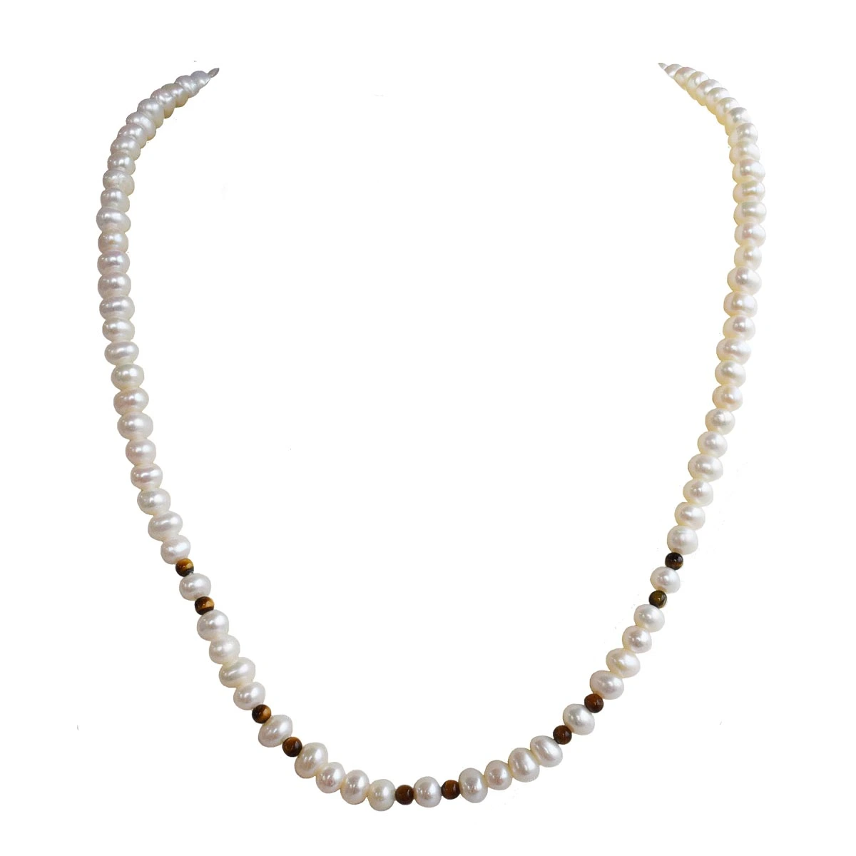 Real Freshwater Pearl & Tiger eye Beads Singel Line Necklace for Women (SN1025)