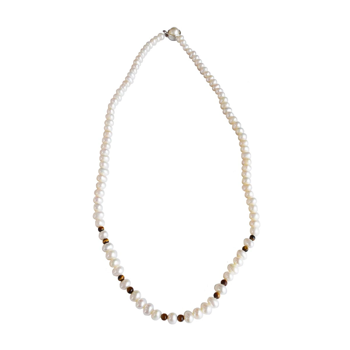 Real Freshwater Pearl & Tiger eye Beads Singel Line Necklace for Women (SN1025)