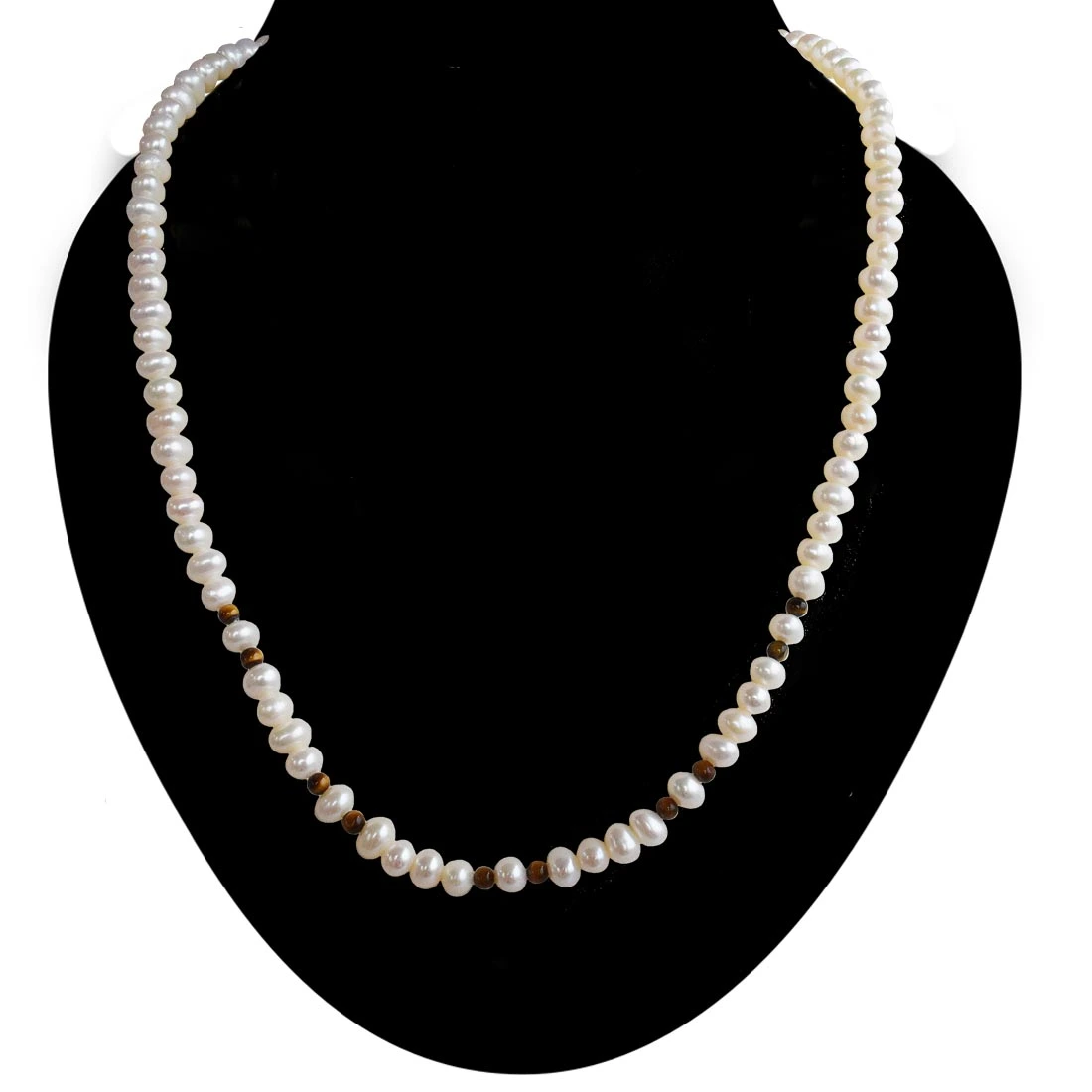 Real Freshwater Pearl & Tiger eye Beads Singel Line Necklace for Women (SN1025)