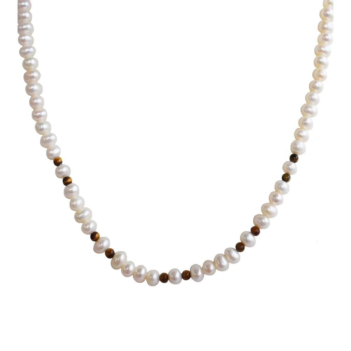 Real Freshwater Pearl & Tiger eye Beads Singel Line Necklace for Women (SN1025)