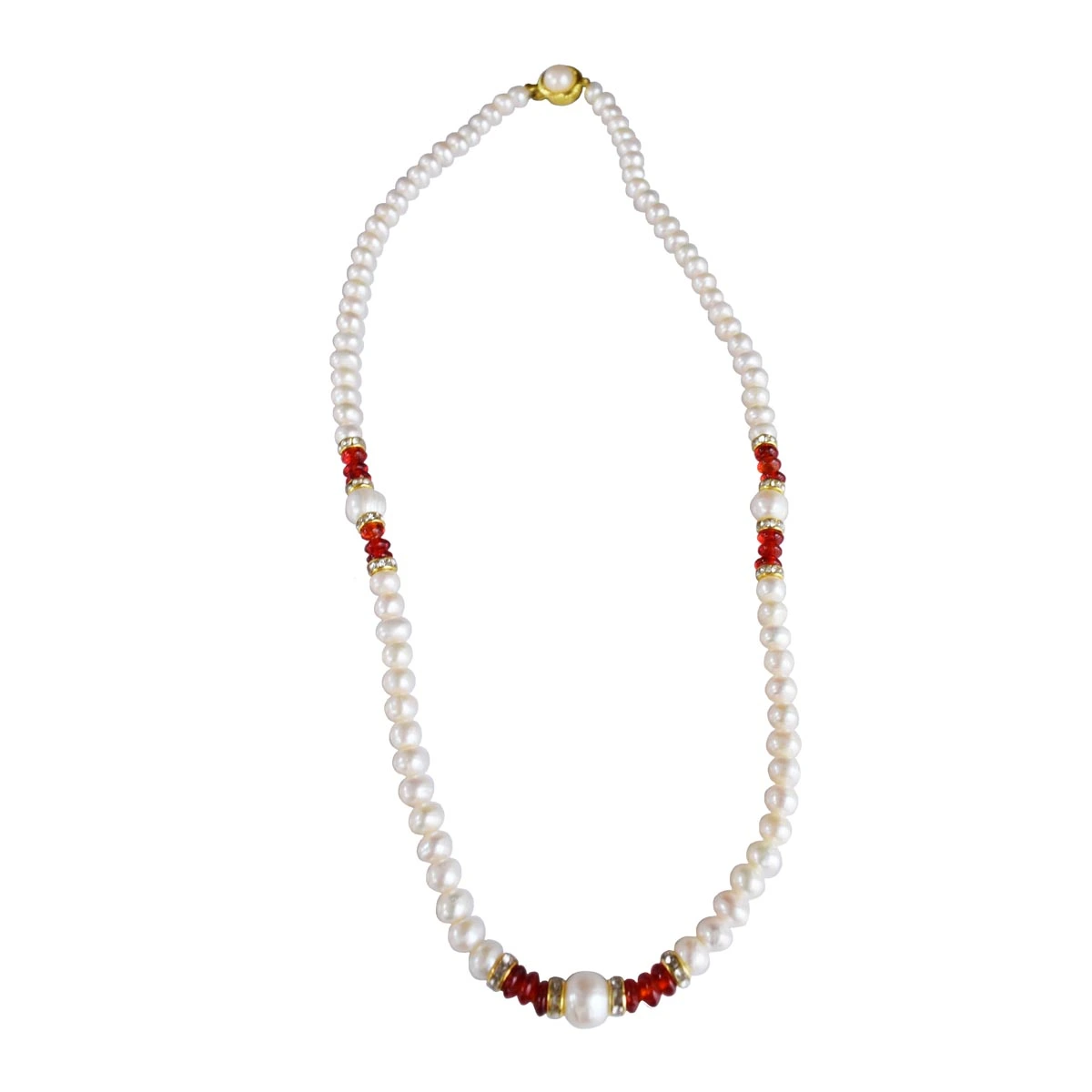 Single Line Real Pearl & Red Stone Necklace for Women (SN1026)