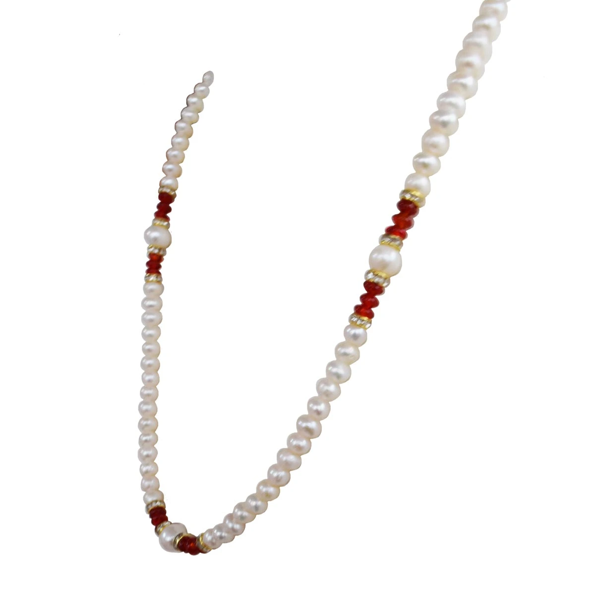 Single Line Real Pearl & Red Stone Necklace for Women (SN1026)