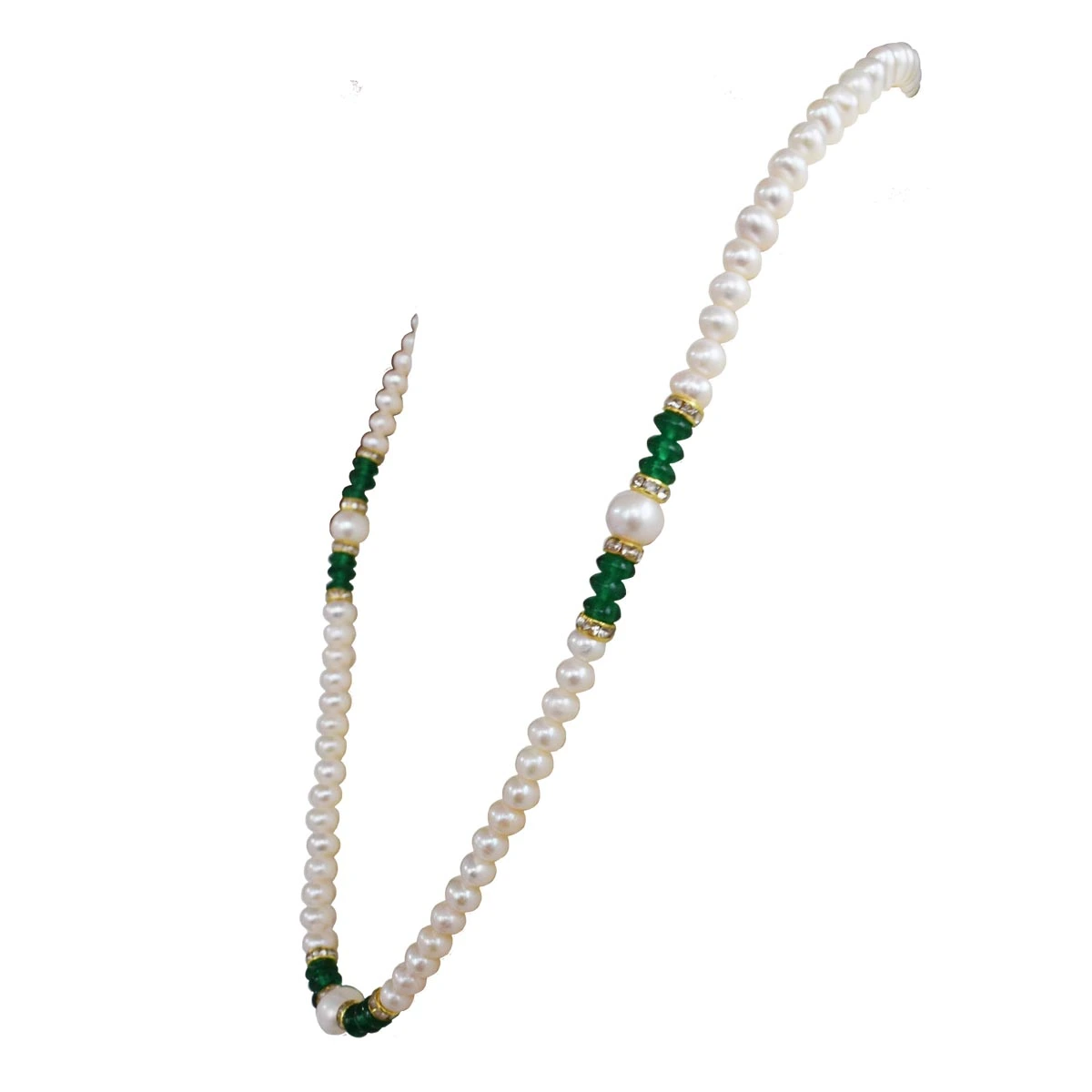 Emerald Essence: Freshwater Pearl & Green Stone Necklace (SN1027)