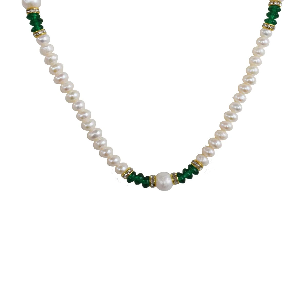 Emerald Essence: Freshwater Pearl & Green Stone Necklace (SN1027)