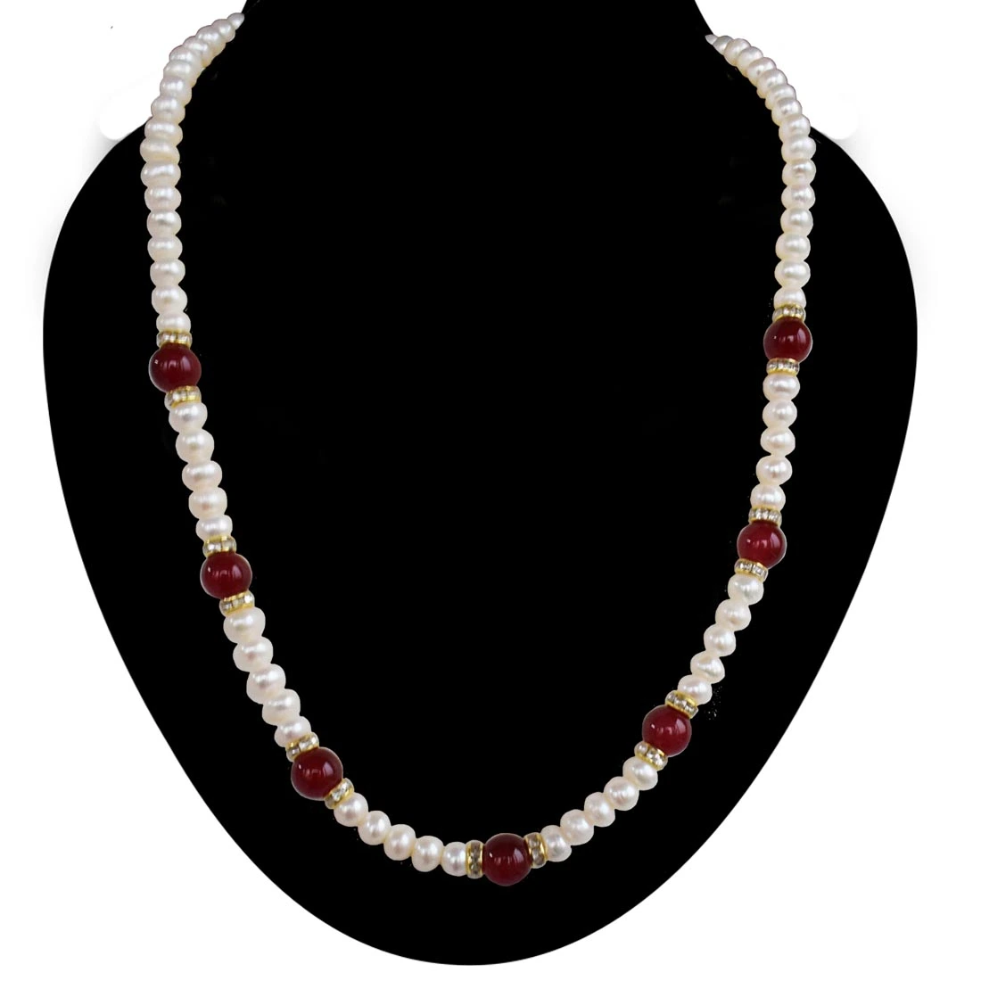 Crimson Charm: Bold Red Stone & Pearl Necklace (SN1029)