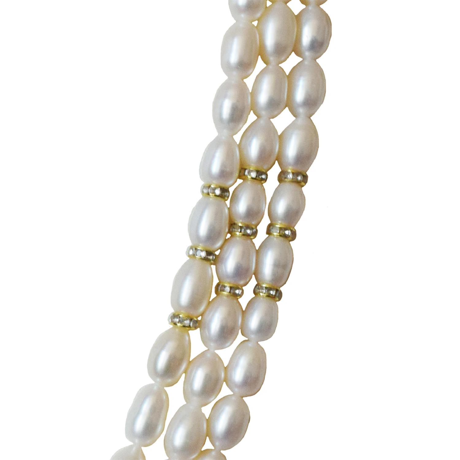 3 Line Real Big Elongated Pearl and Stone Ring Necklace for Women (SN1032)