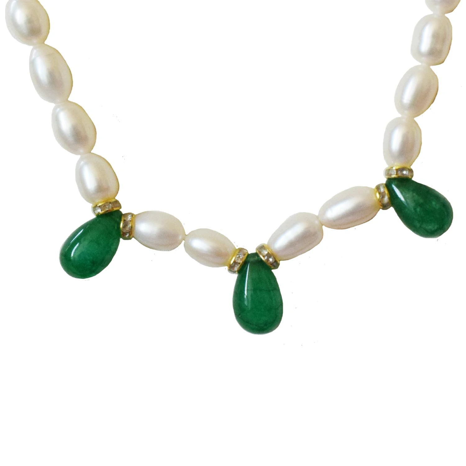 Verdant Vines: Green Onyx Drop and Elongated Pearl Necklace (SN1033)