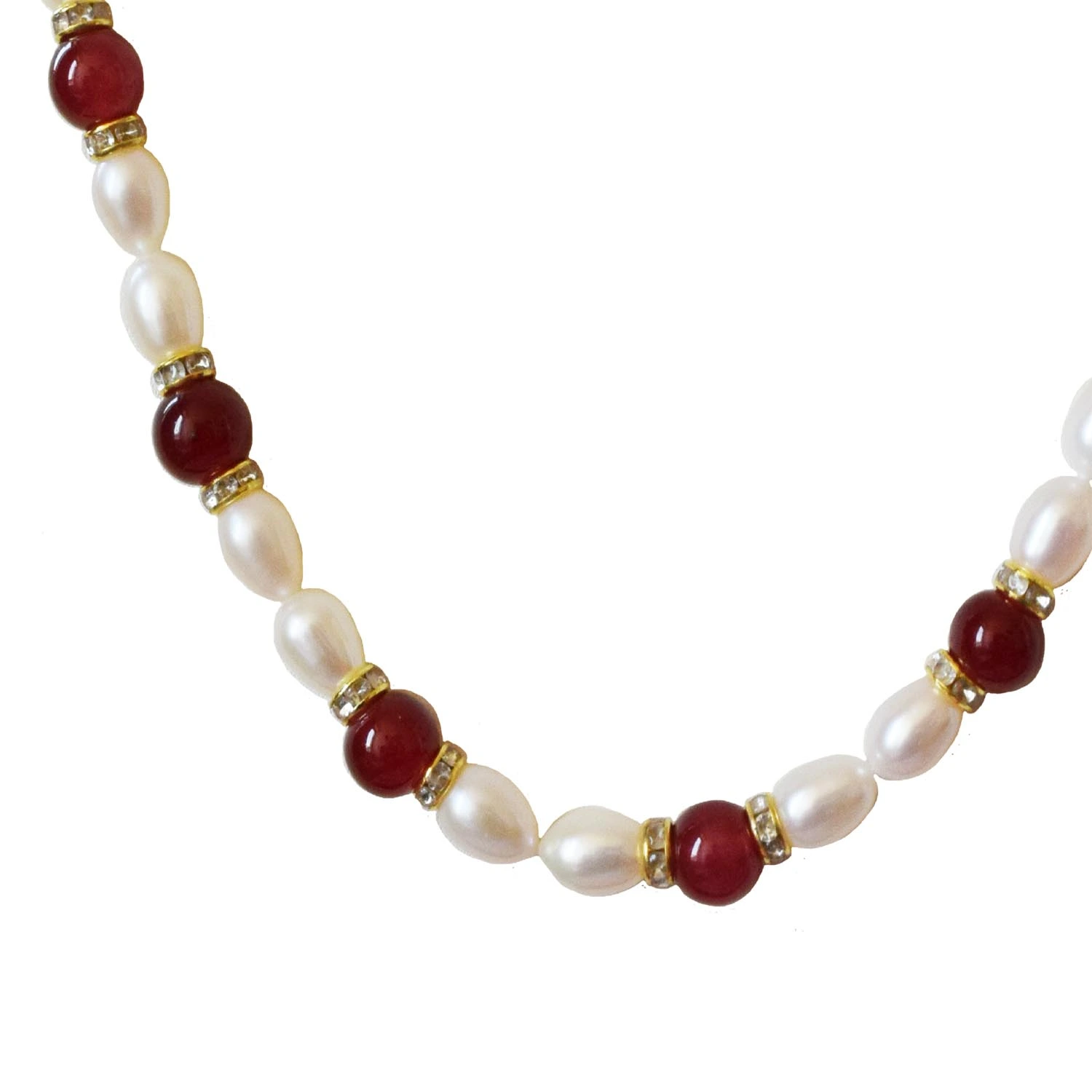 Crimson Elegance: Elongated Pearl and Red Stone Necklace (SN1034)