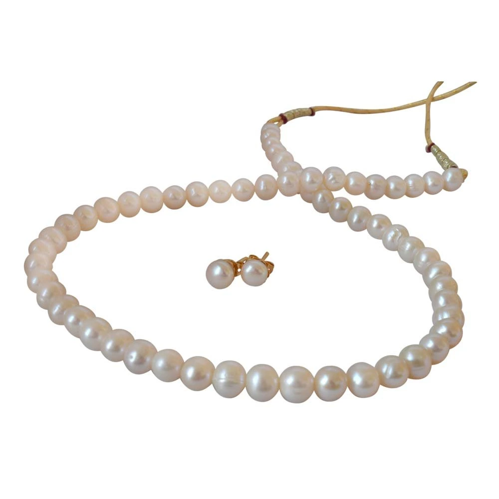 Pearl Perfection: Classic Single Line Necklace & Earring Set (SN1035)