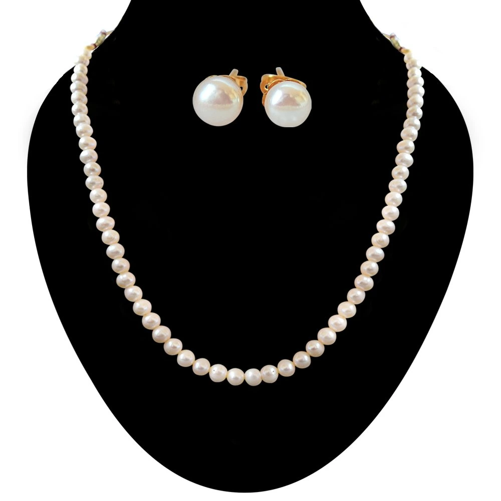 Pearl Perfection: Classic Single Line Necklace & Earring Set (SN1035)