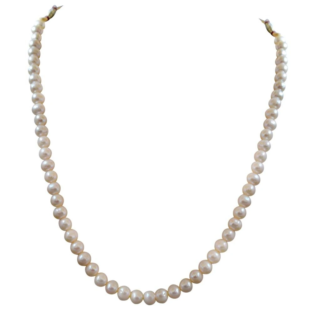 Round Real Pearl Single Line Necklace & Earring Set (SN1035)