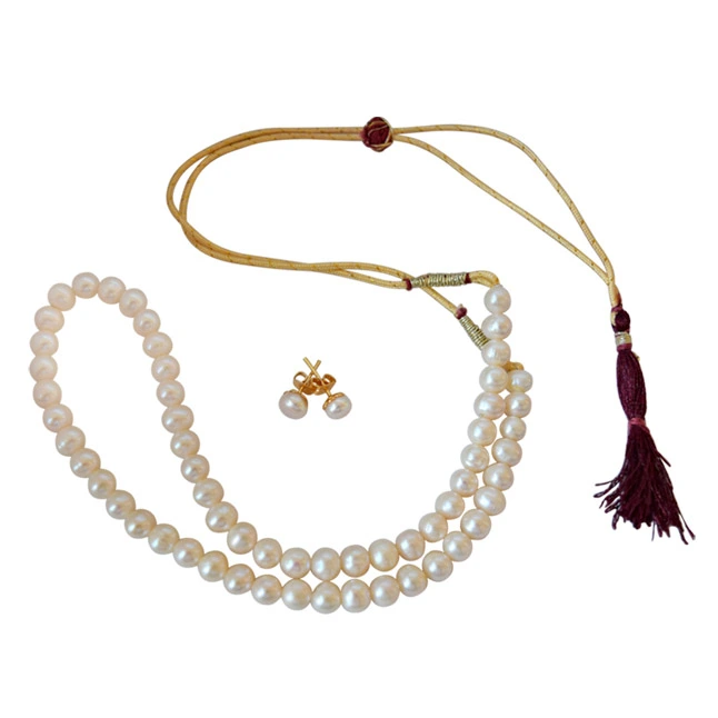 Pearl Perfection: Classic Single Line Necklace & Earring Set (SN1035)