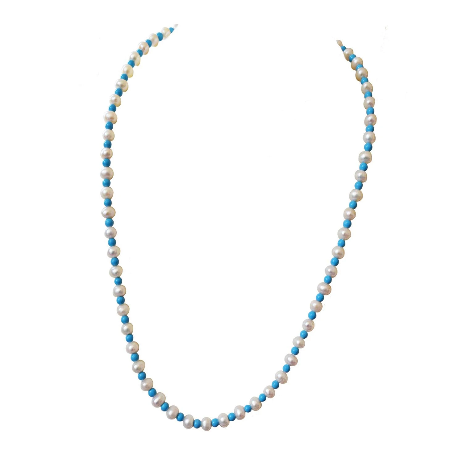 Aqua Elegance: Turquoise and Pearl Bead Necklace (SN1036)