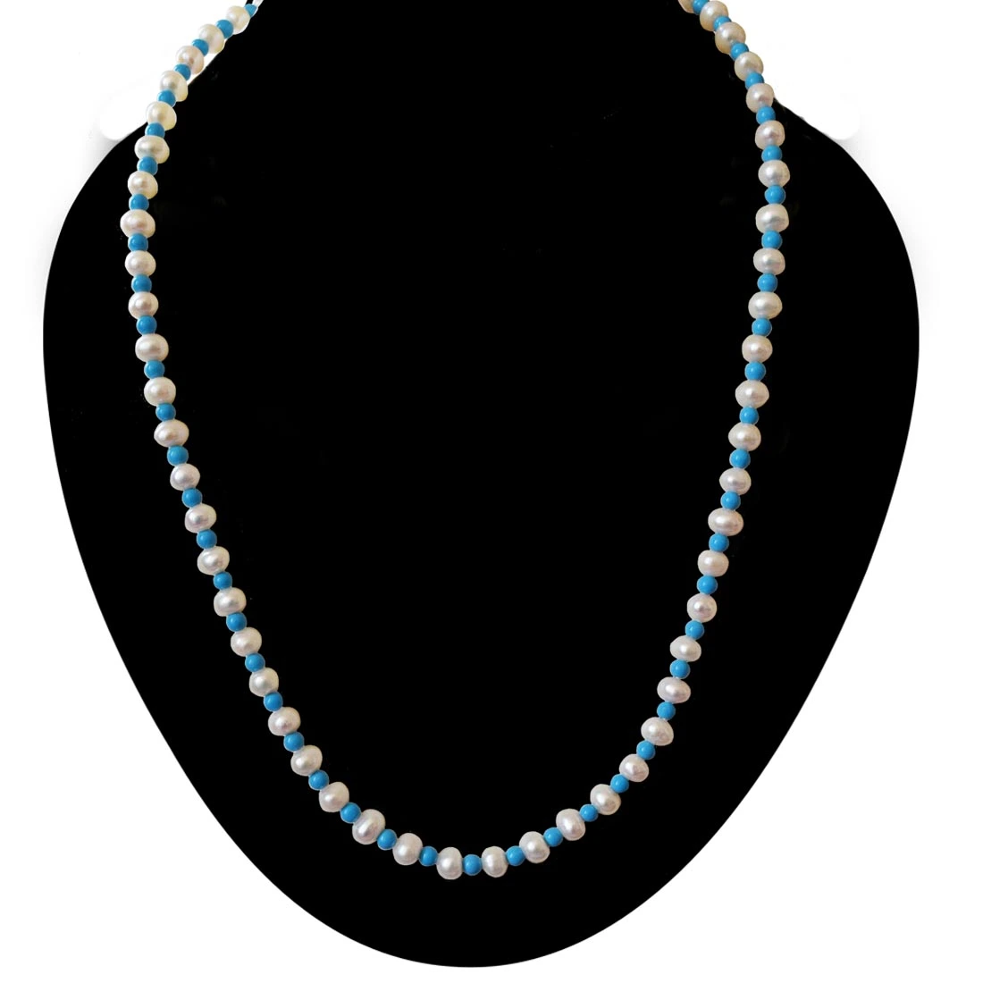 Aqua Elegance: Turquoise and Pearl Bead Necklace (SN1036)