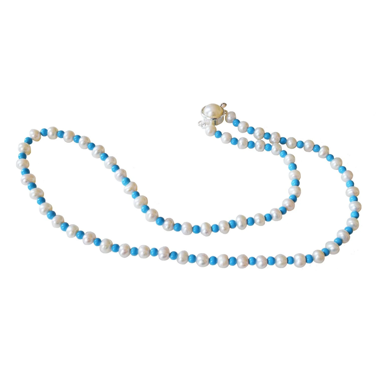 Aqua Elegance: Turquoise and Pearl Bead Necklace (SN1036)