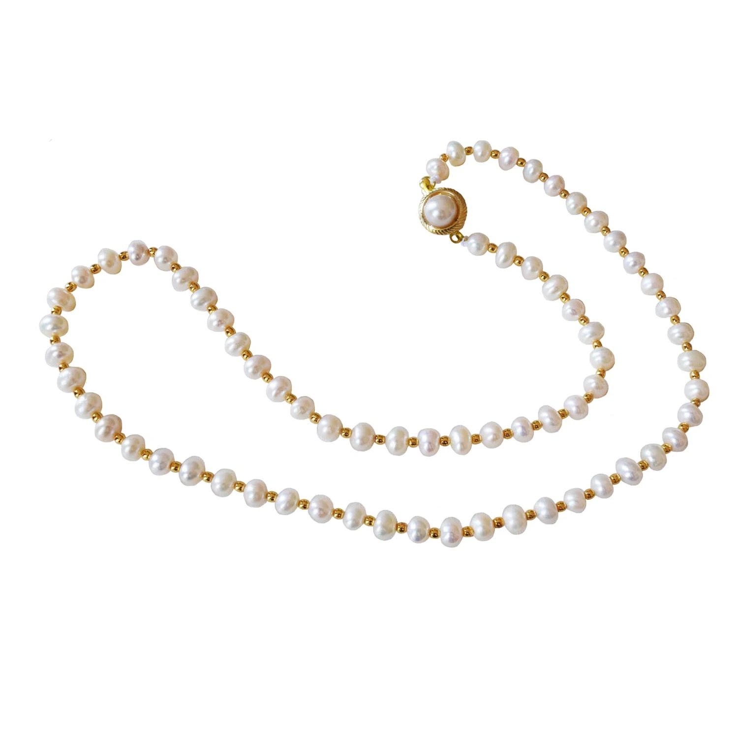 Golden Glow: Playful Pearl & Gold Bead Necklace (SN1038)