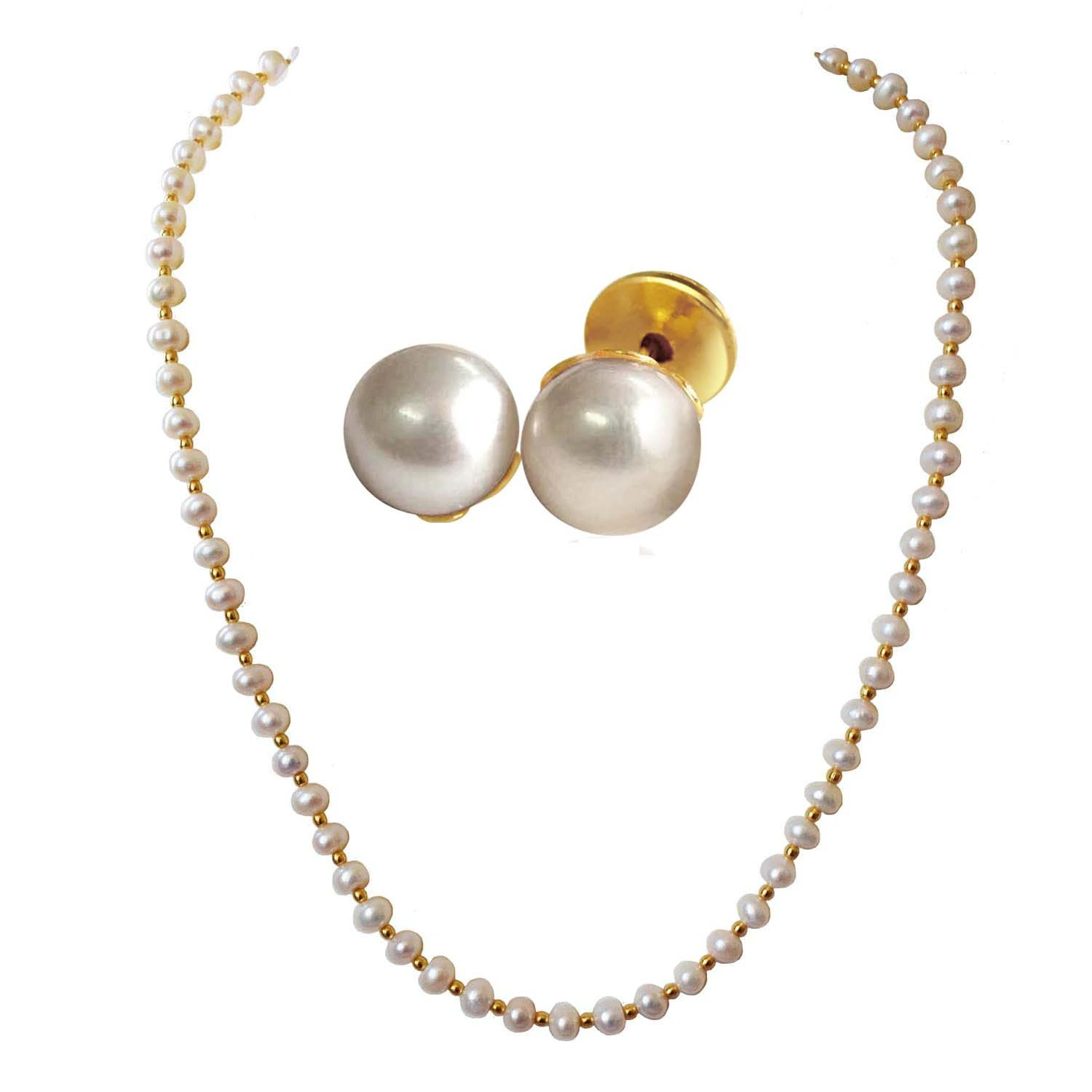 Real Freshwater Pearl Single Line Necklaces & Stud Earrings (SN1038+SE65)