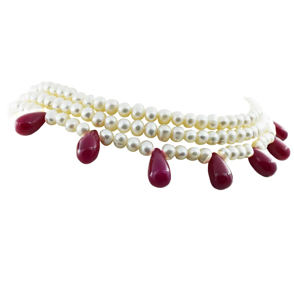 Ruby Rapture: Triple-Layer Pearl & Ruby Cascade Choker (SN1039)