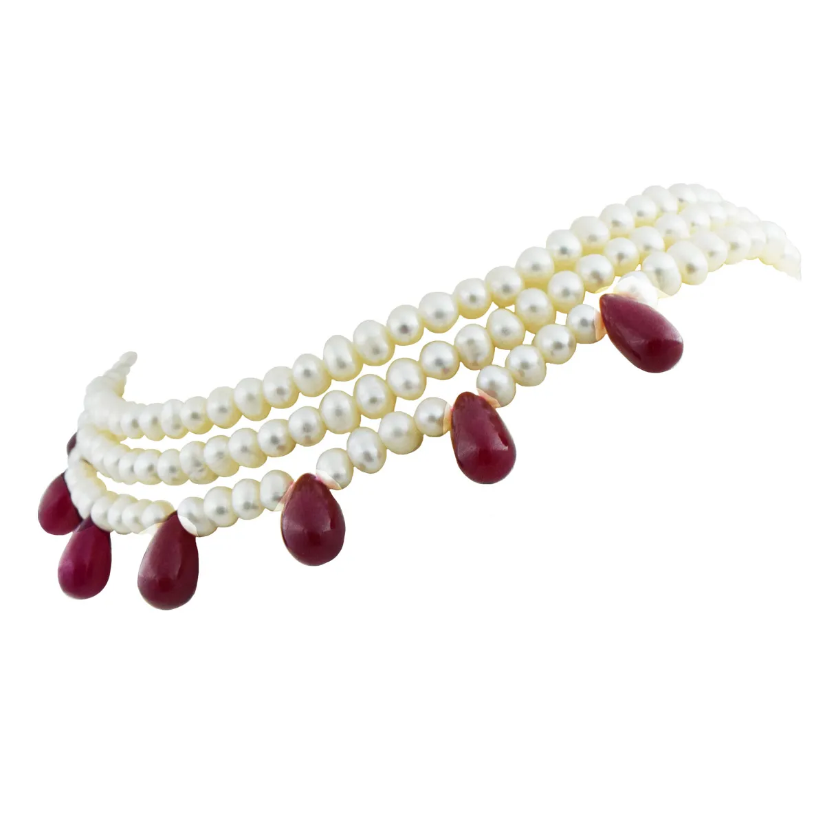 Ruby Rapture: Triple-Layer Pearl & Ruby Cascade Choker (SN1039)