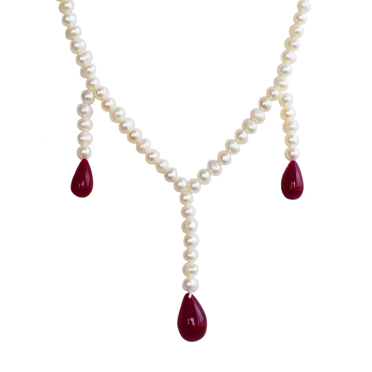 Single Line Real Freshwater Pearl & Hanging Drop Ruby Necklace for Women(SN1041)