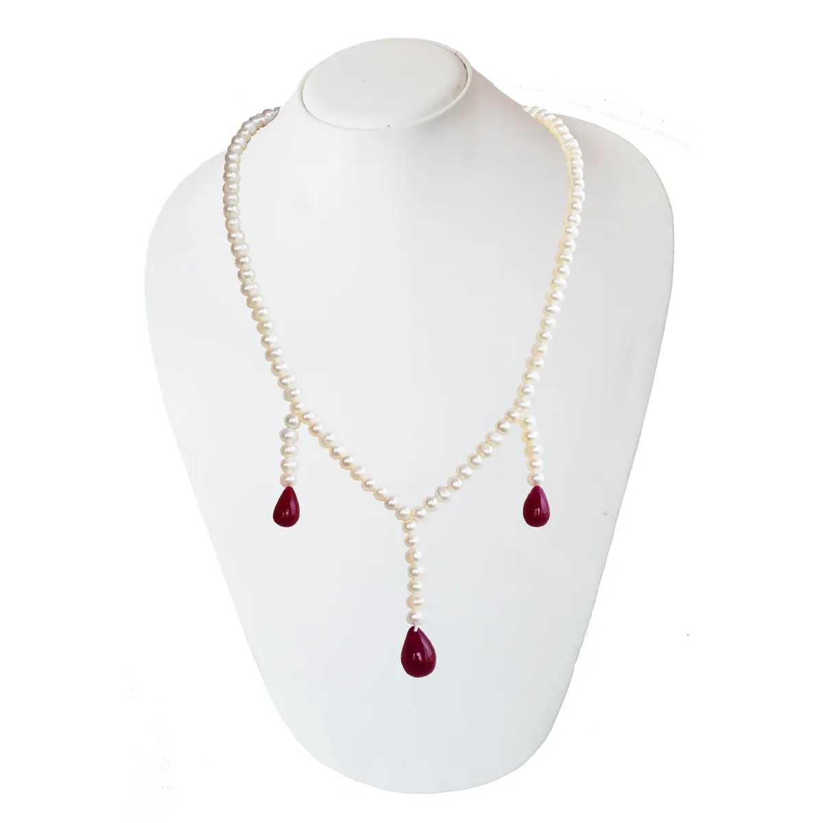 Ruby Cascade: Enchanting Pearl and Ruby Drop Necklace (SN1041)