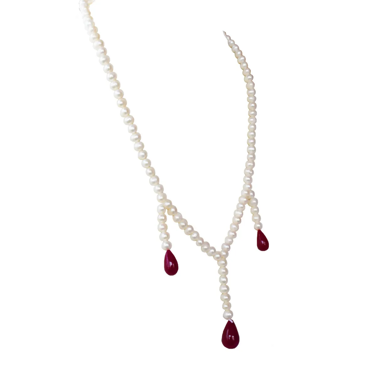 Single Line Real Freshwater Pearl & Hanging Drop Ruby Necklace for Women(SN1041)