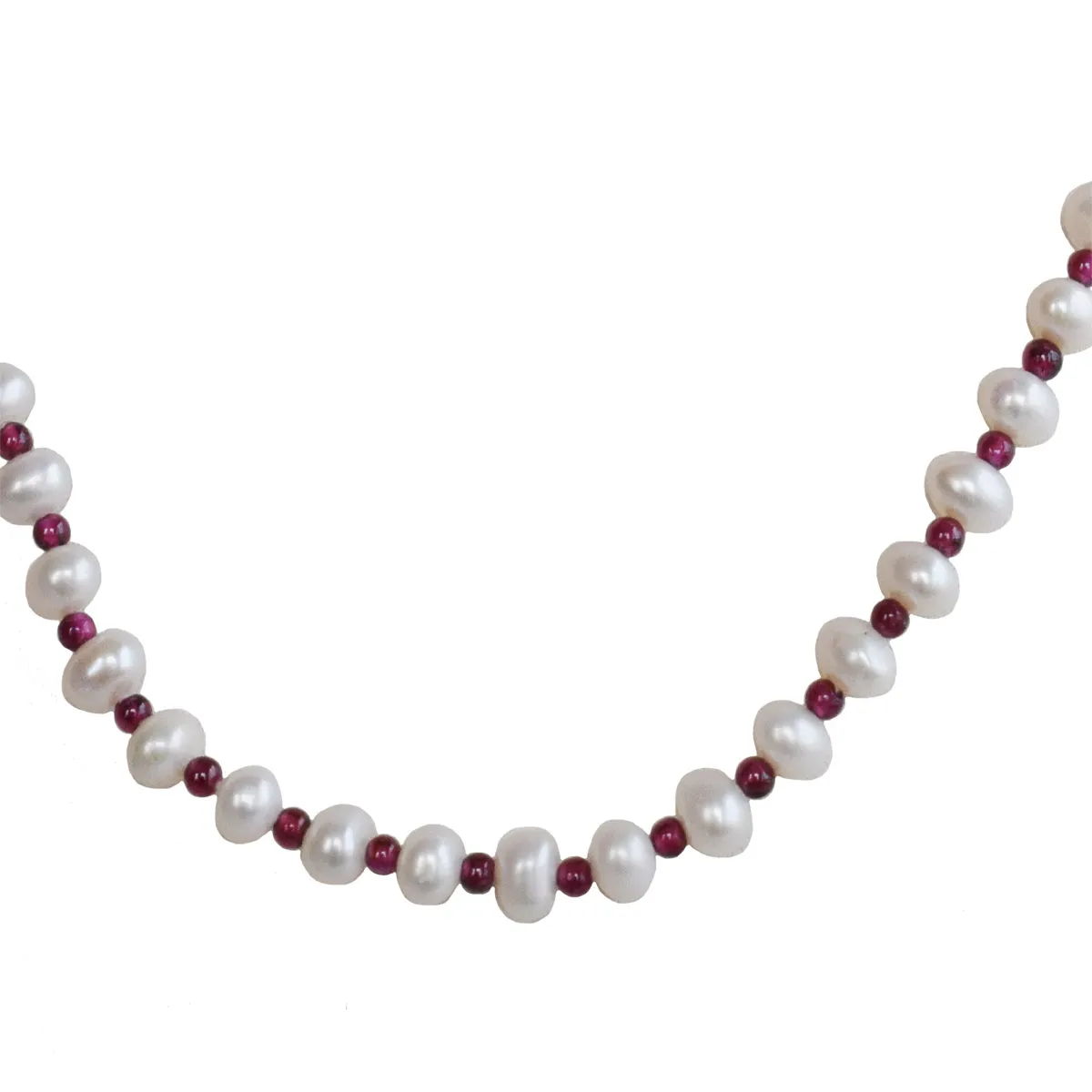 Luxe Allure: Single-Strand Pearl and Garnet Essence Necklace (SN1042)