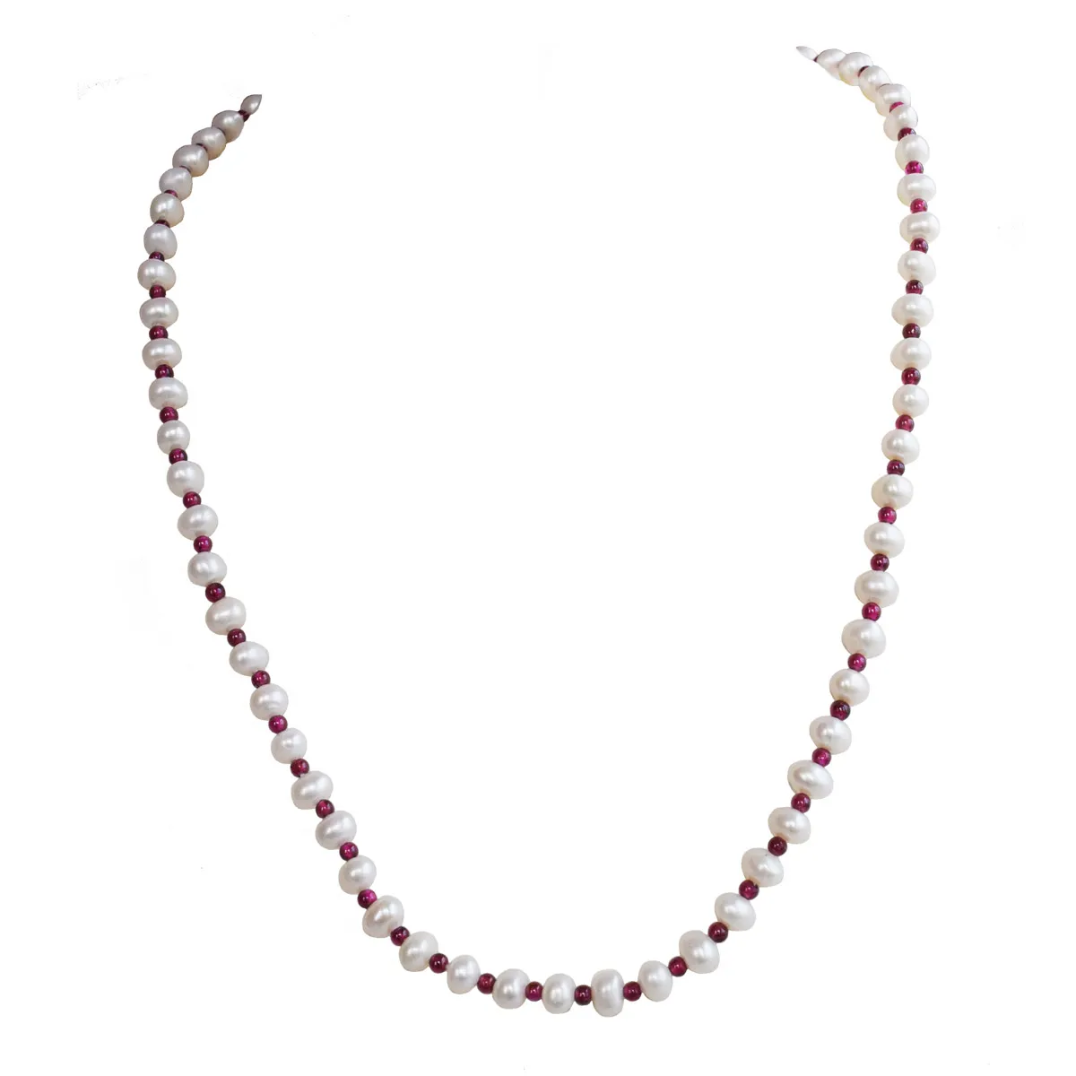 Luxe Allure: Single-Strand Pearl and Garnet Essence Necklace (SN1042)