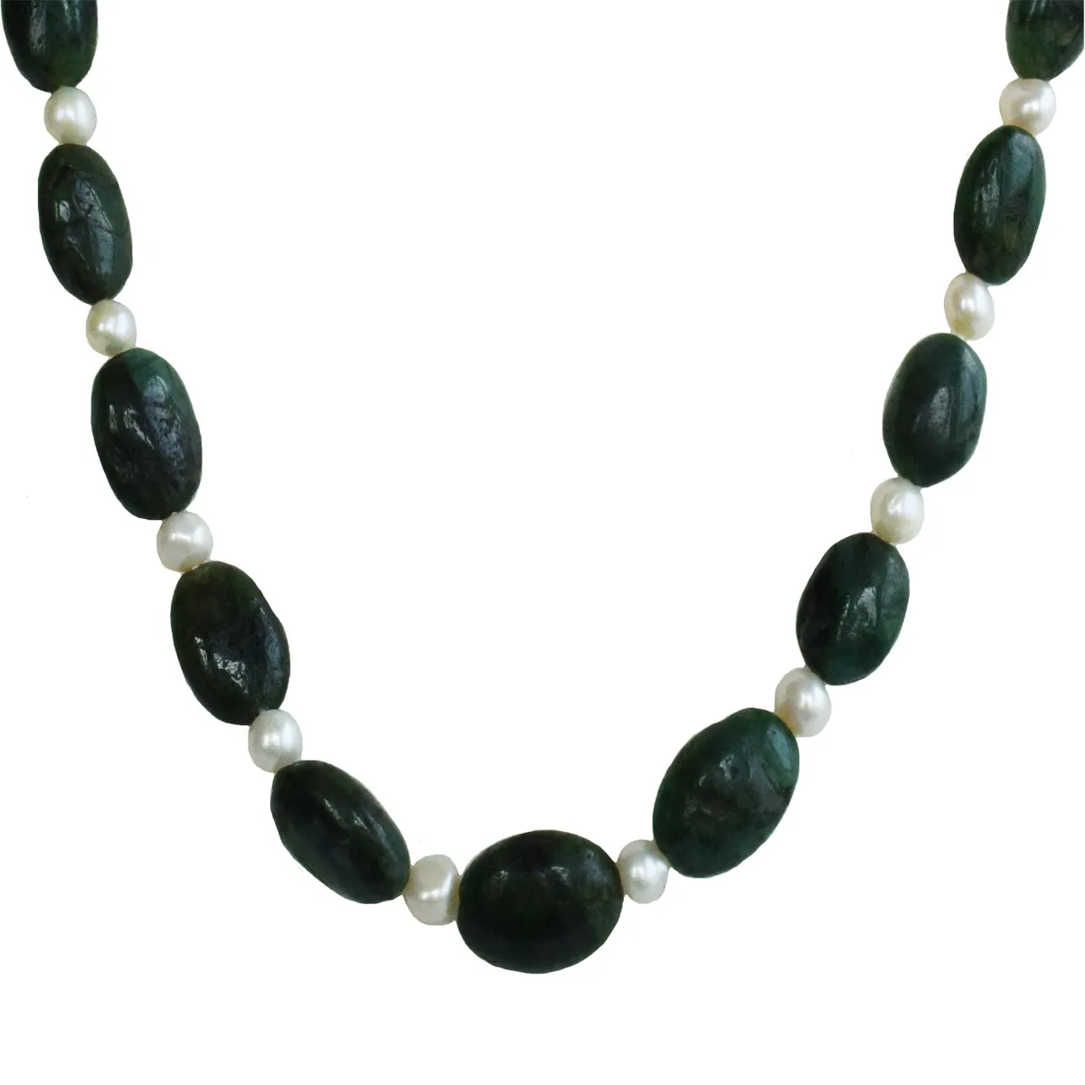 Single Line Real Oval Emerald & Real Pearl Necklace for Women (SN1043)