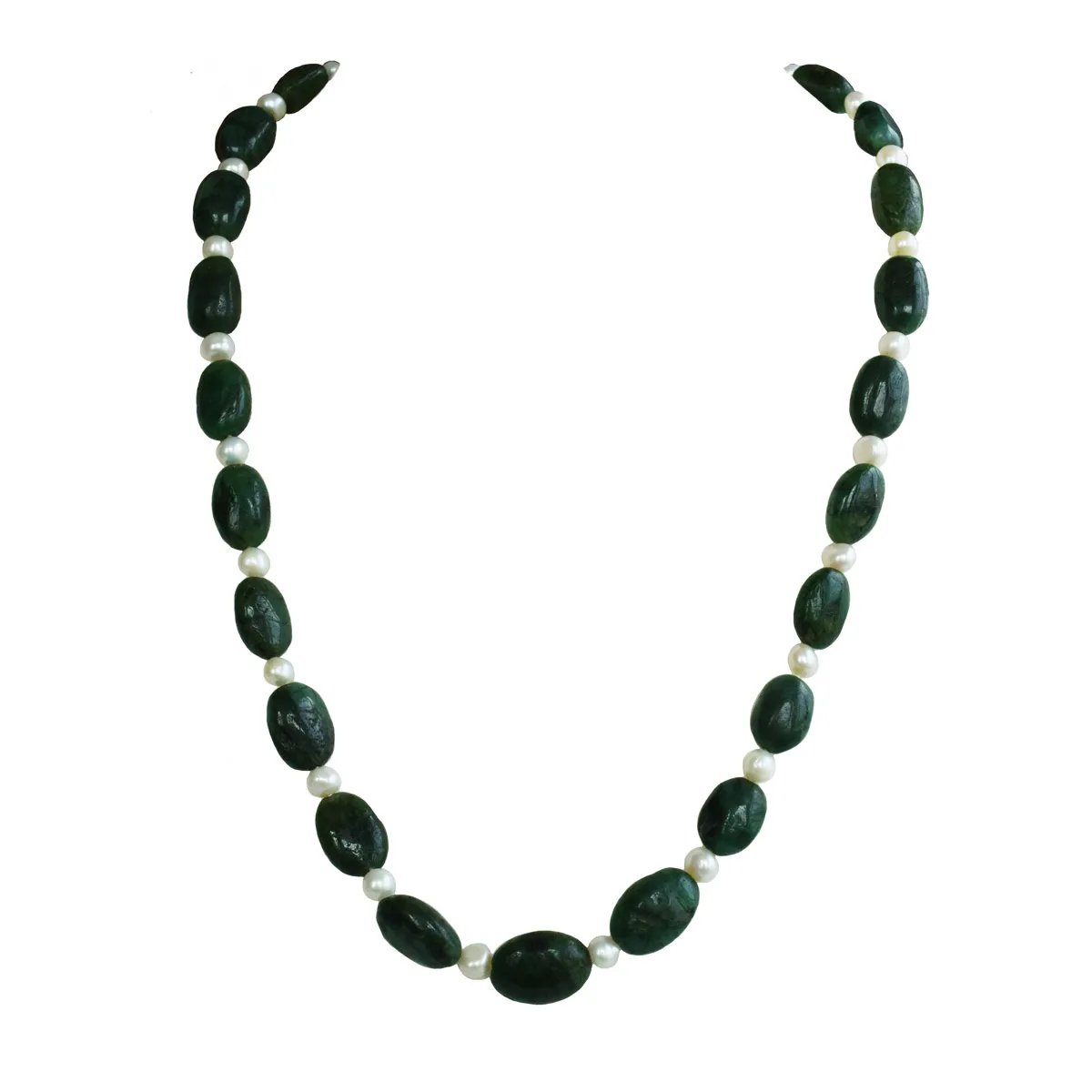 Single Line Real Oval Emerald & Real Pearl Necklace for Women (SN1043)