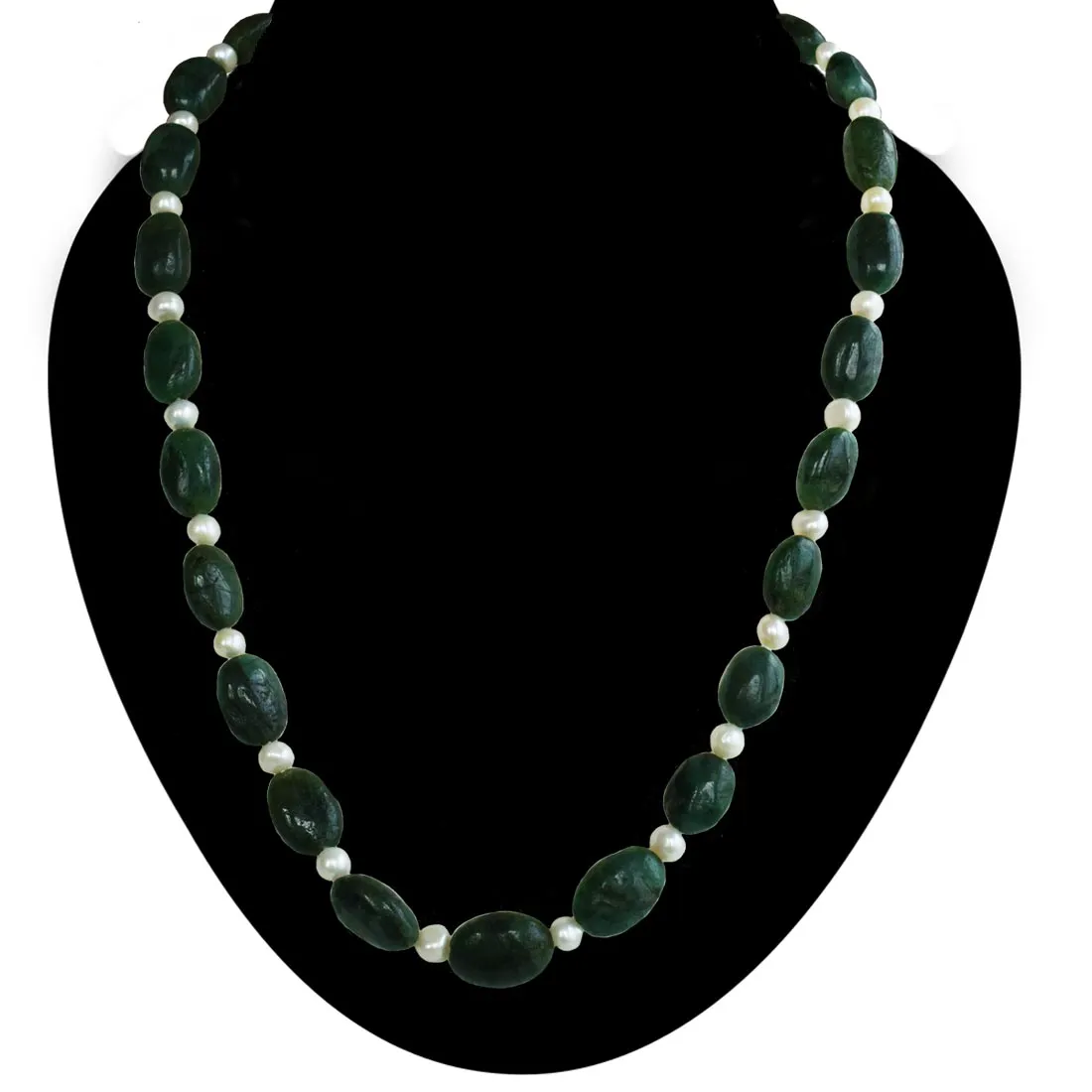 Single Line Real Oval Emerald & Real Pearl Necklace for Women (SN1043)
