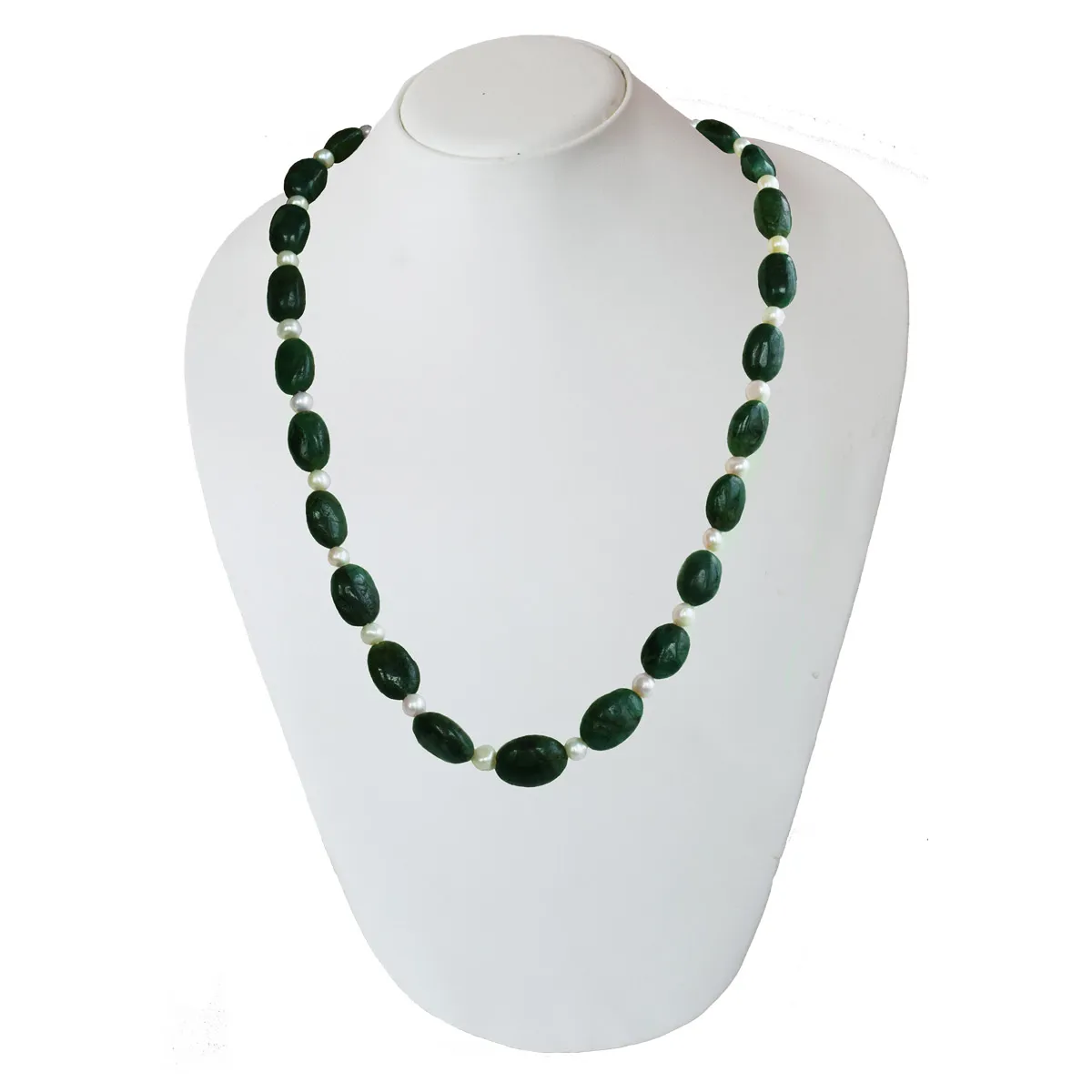 Single Line Real Oval Emerald & Real Pearl Necklace for Women (SN1043)