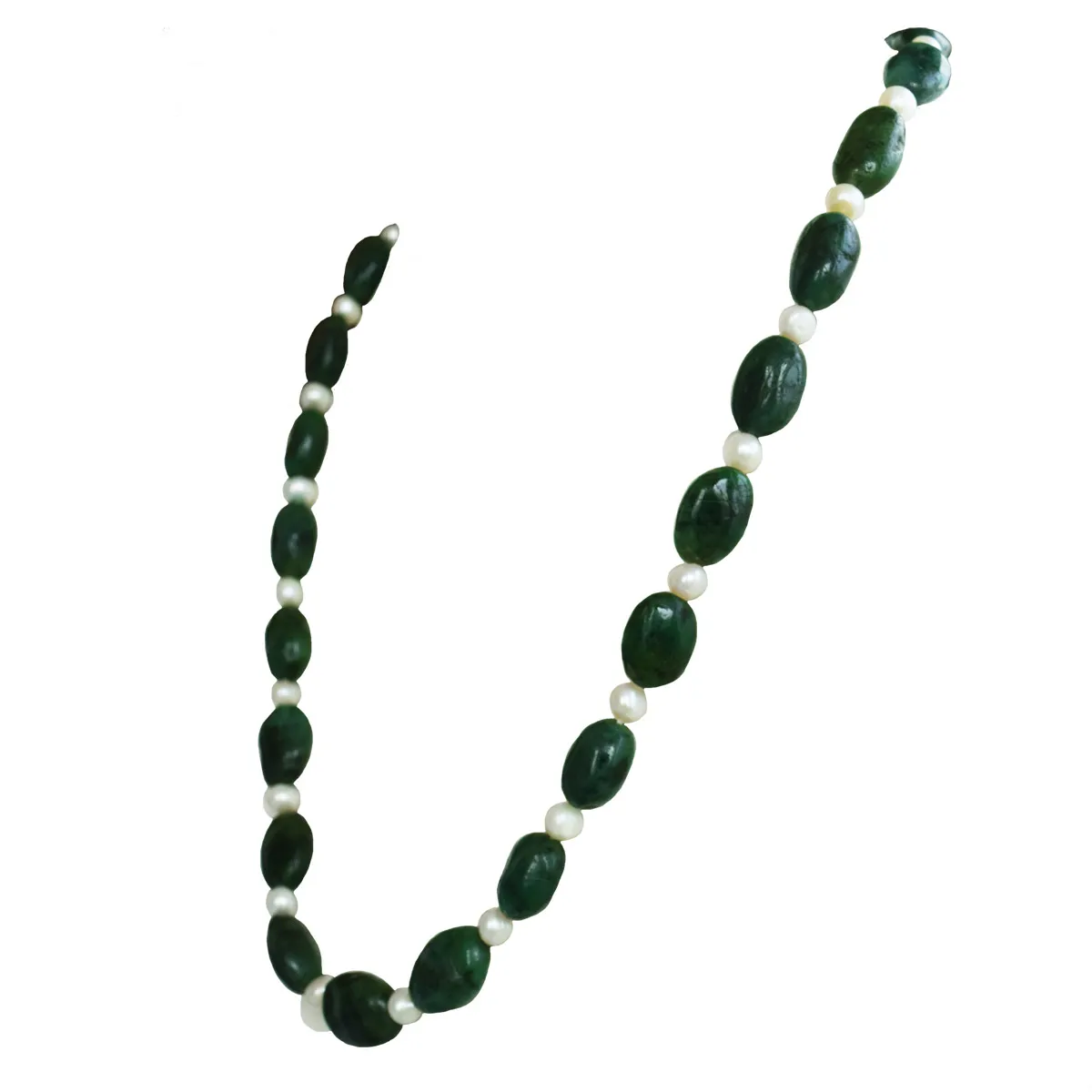 Single Line Real Oval Emerald & Real Pearl Necklace for Women (SN1043)