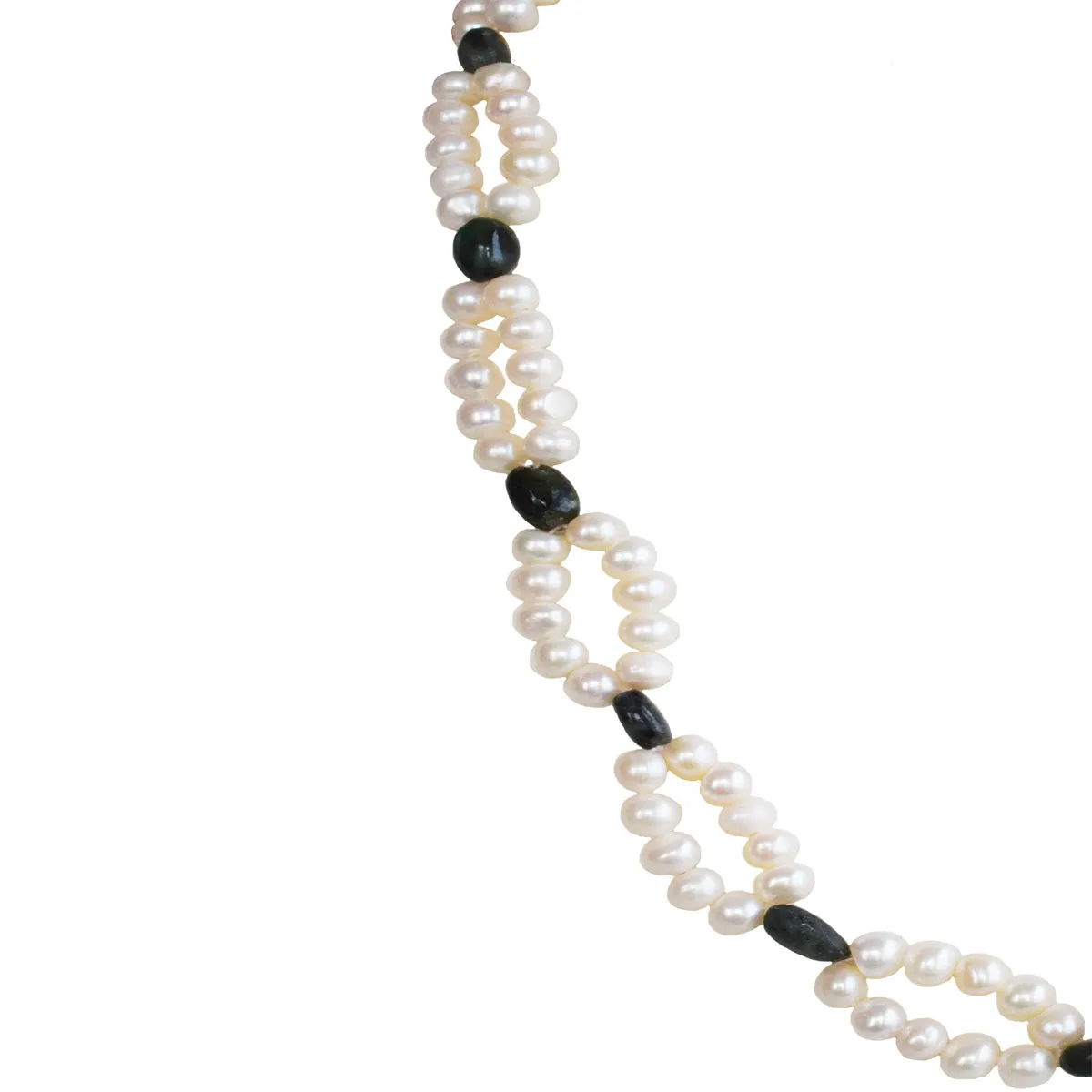 2 Line Real Freshwater Pearl & Green Oval Emerald Necklace for Women (SN1044)
